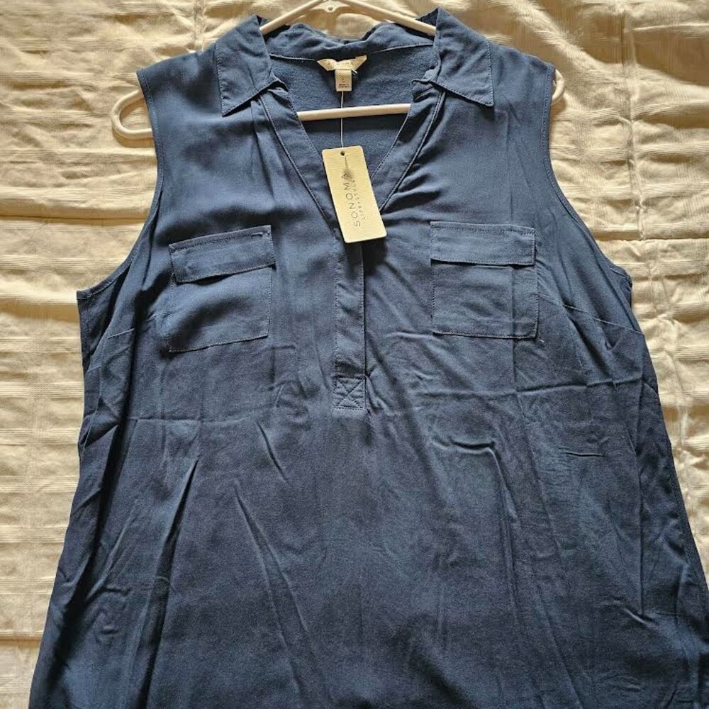 Sonoma Life + Style Navy Blue Sleeveless Blouse BRAND NEW WITH TAGS!